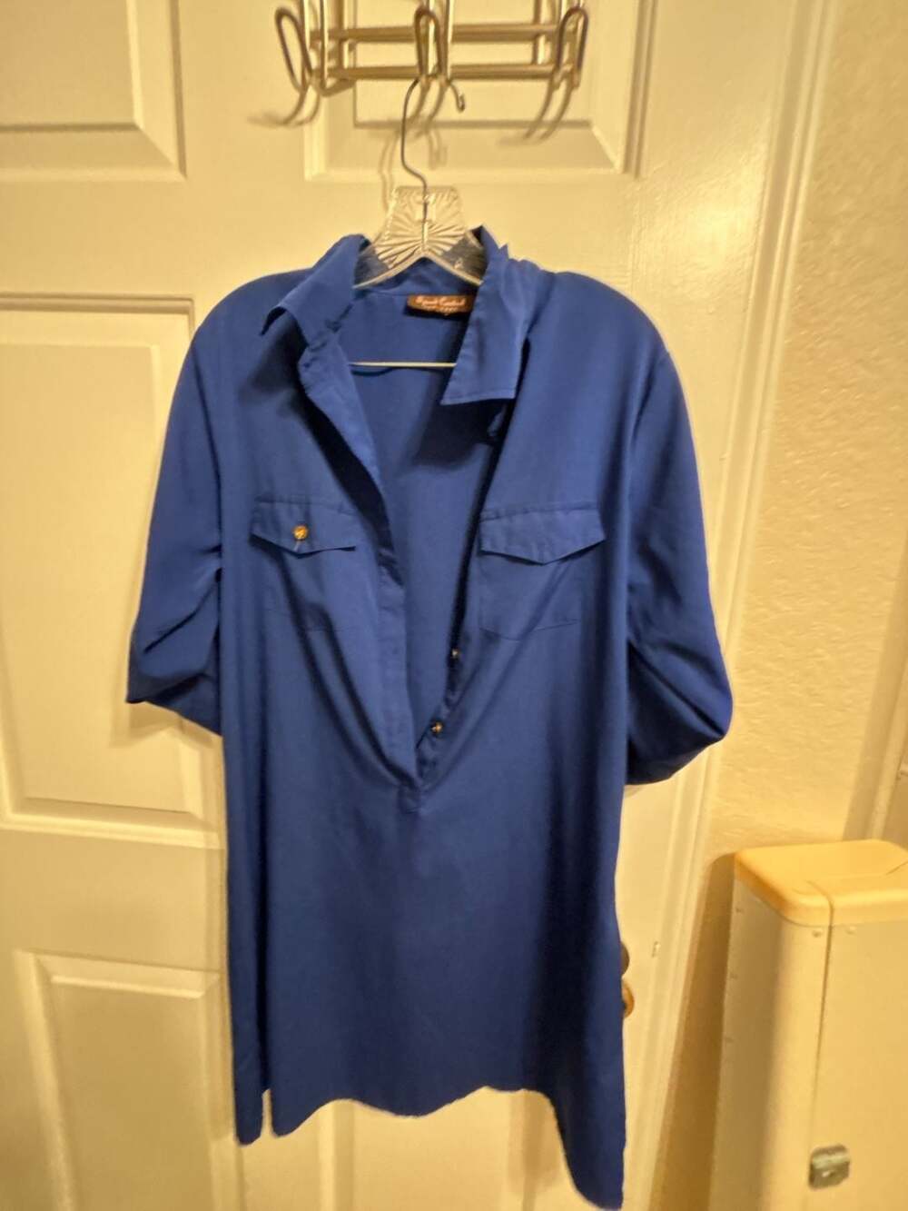 Speed Control New York Royal Blue Button-Down Shirt Dress with Chest Pockets